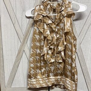 Jaipur Tan and White Ruffled Blouse